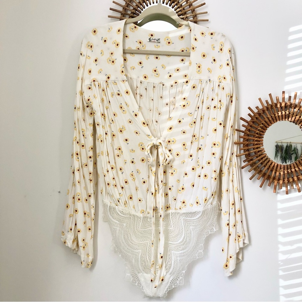 Free People Intimately Sunflower Bell Sleeve Bodysuit, size M